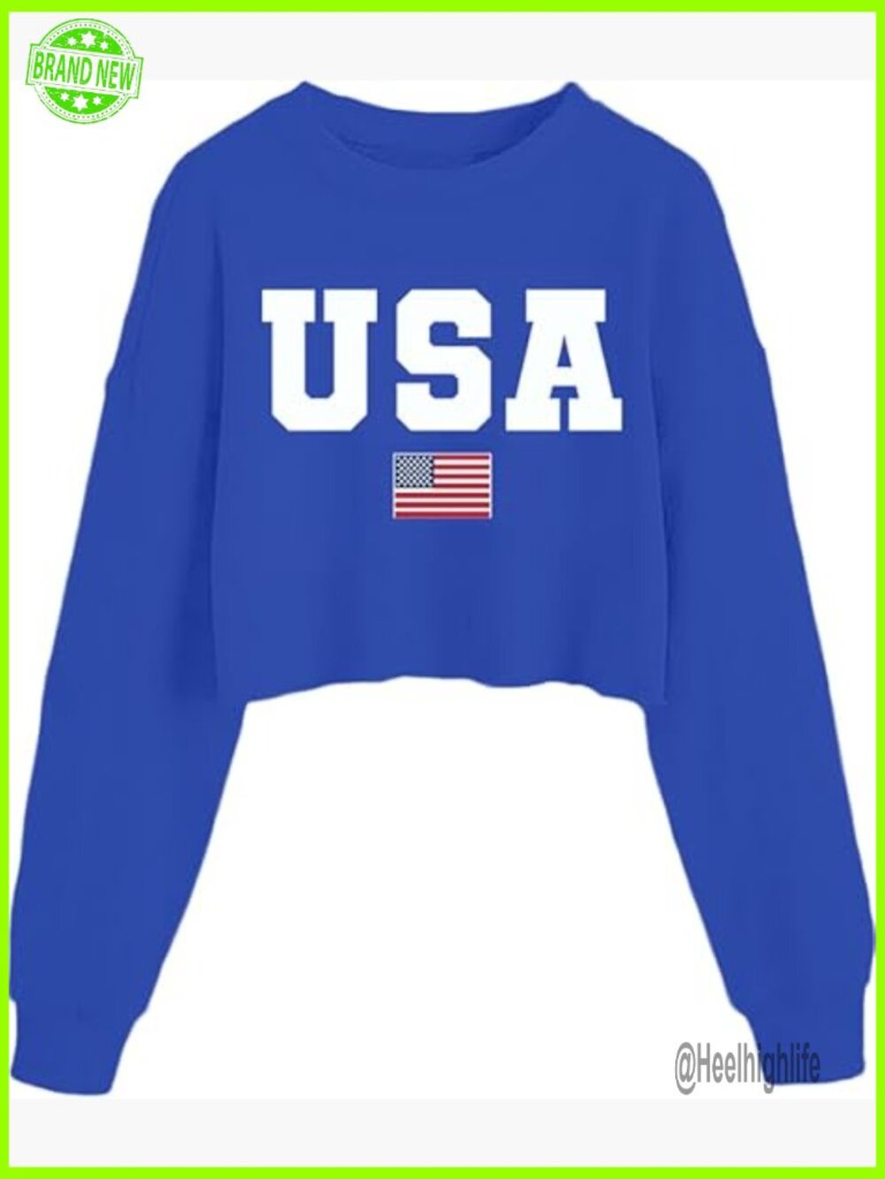 Long Sleeve Crop Top American Flag Pullover Shirt 4th of July